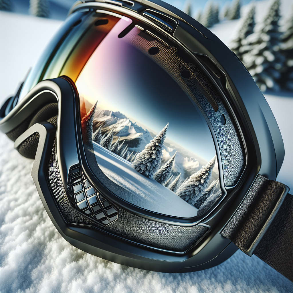 Nærbilde av Spy skibriller med utbyttbar linse på hvit snøbakgrunn, fokus på linsetekstur og refleksjon, moderne sportstil, høy detaljrikdom